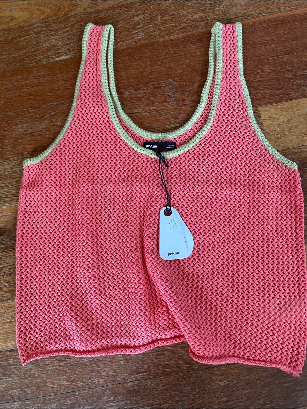 Prana Coral Knit Tank with Mint Trim